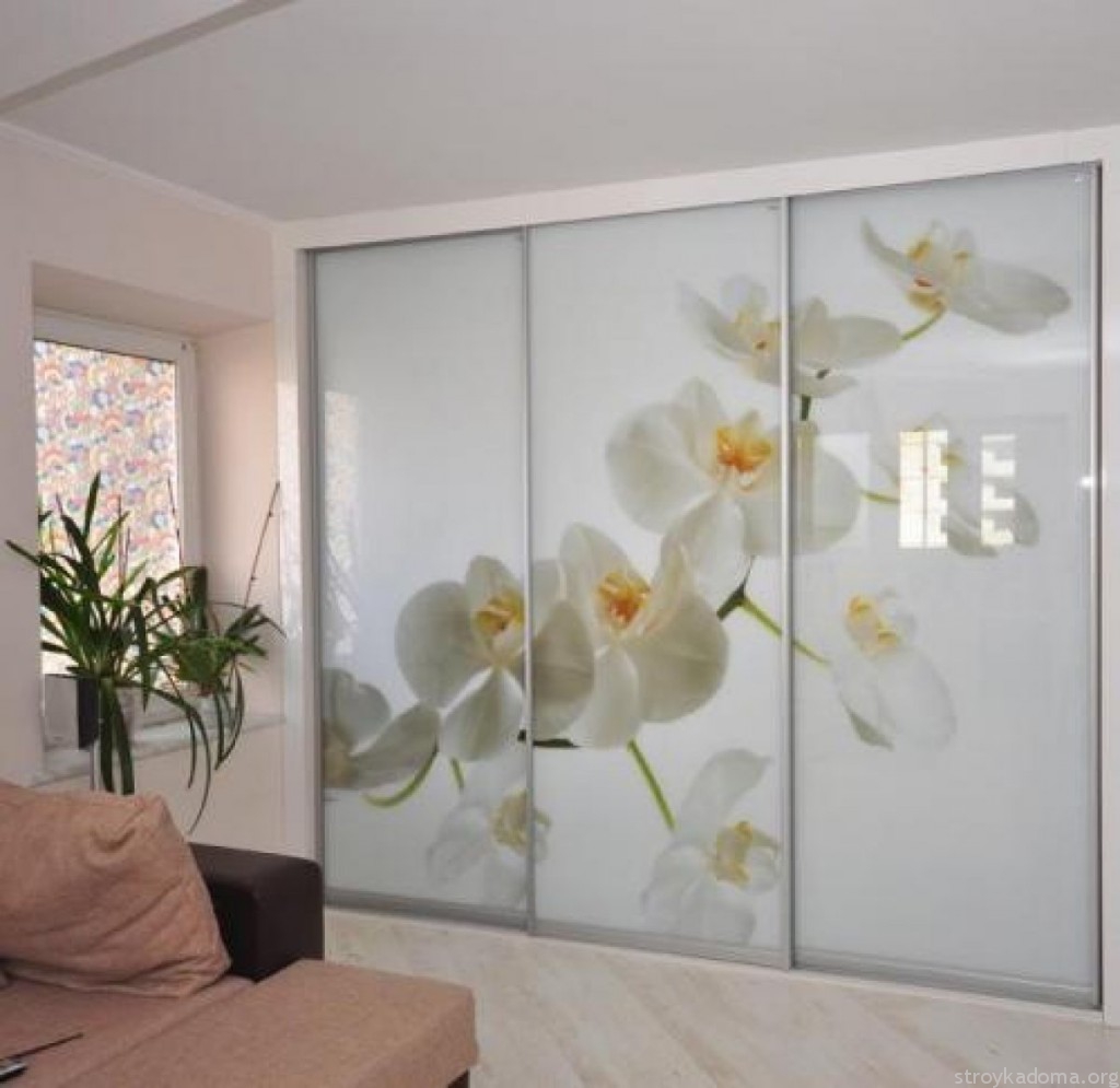 Встроенный шифоньер с орхидеями на фасаде