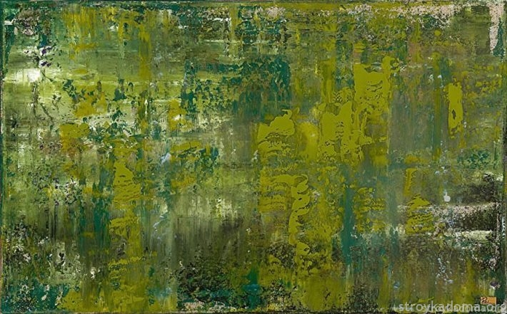 Картина в стиле абстракционизма, написанная на стекле с акцентом в модный цвет растительной зелени