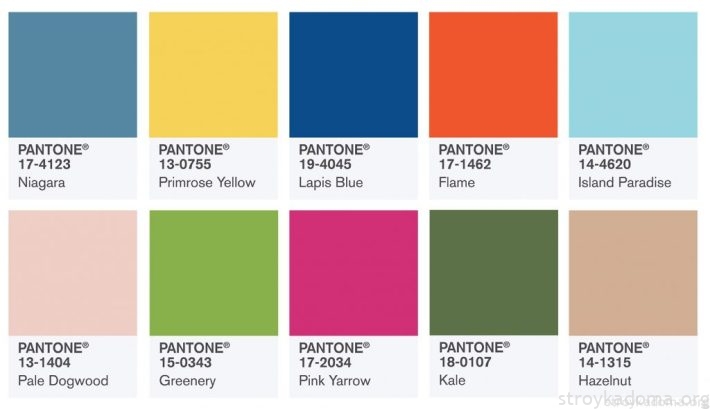 Вот так выглядит, созданная в конце предыдущего сезона, схема PANTONE из 10-и модных цветов 2017 года…